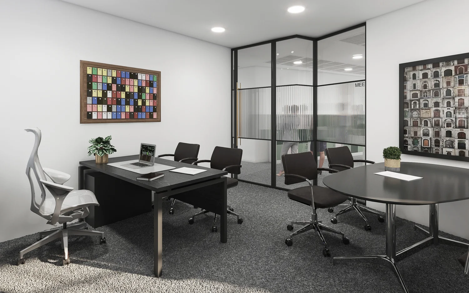 25 banded glass partitions in office