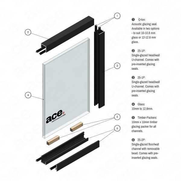 slimline aluminium profile for glass partitioning scheme