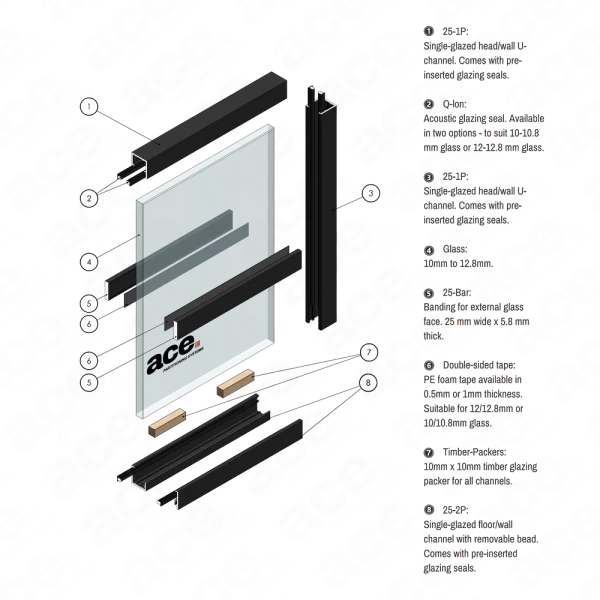 single aluminium profile for glass partitioning scheme
