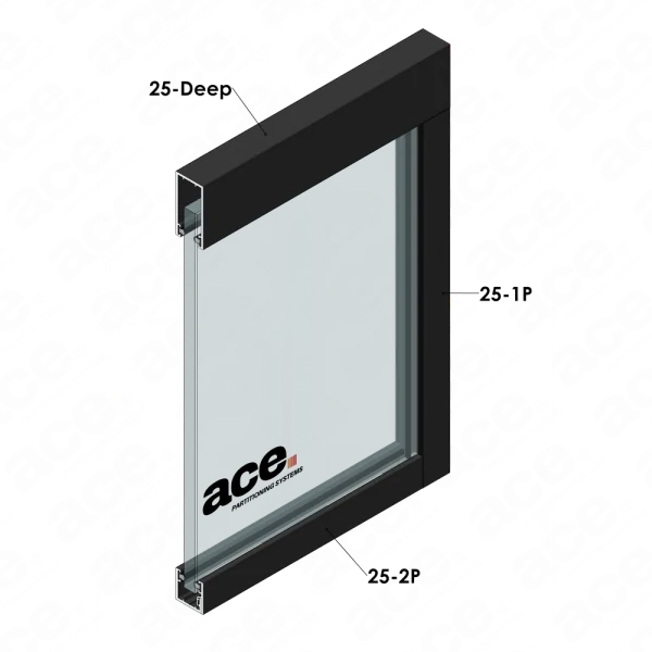 single-glazed, one part aluminium profile set for glass partitioning scheme